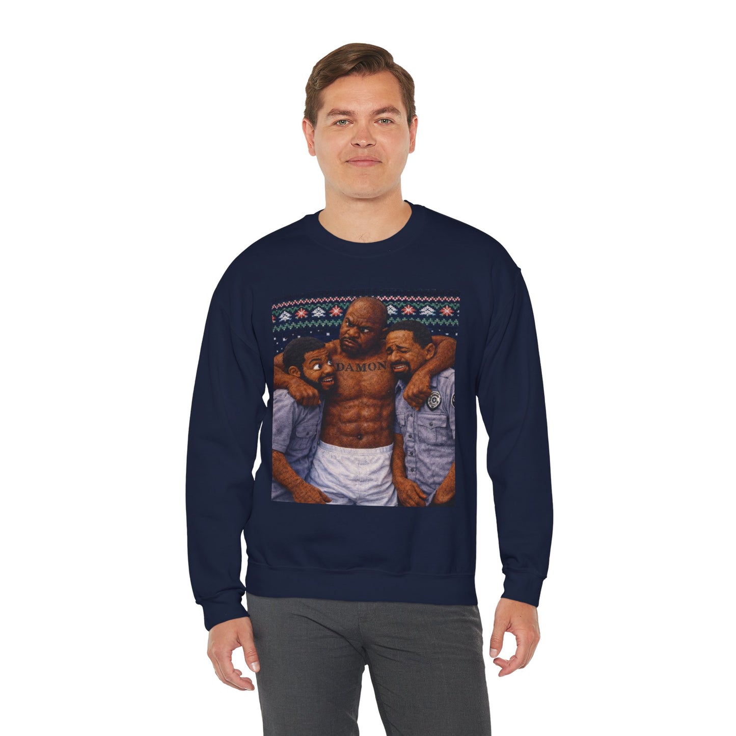 Graphic Sweatshirt — Festive Musclemen Crewneck Holiday Sweatshirt