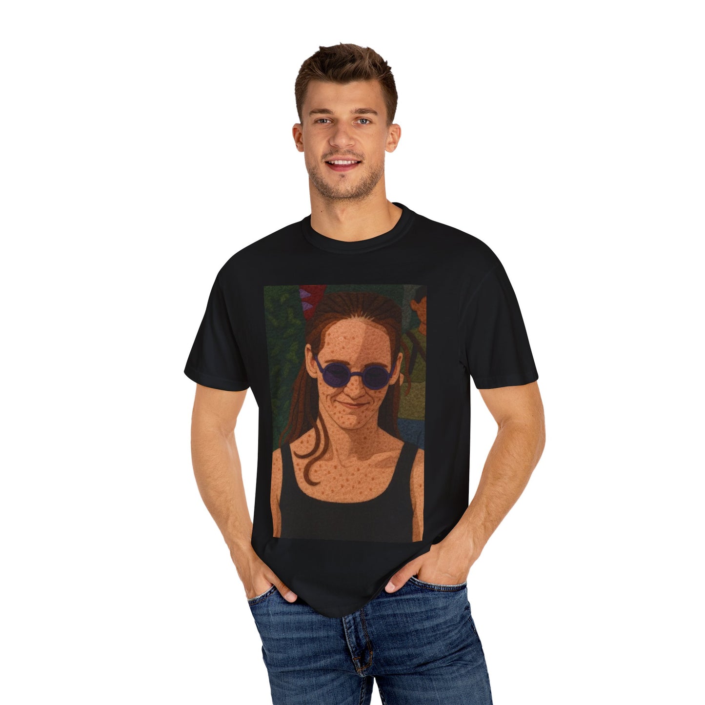 Unisex Garment-Dyed T-Shirt with Artistic Sunwear Design