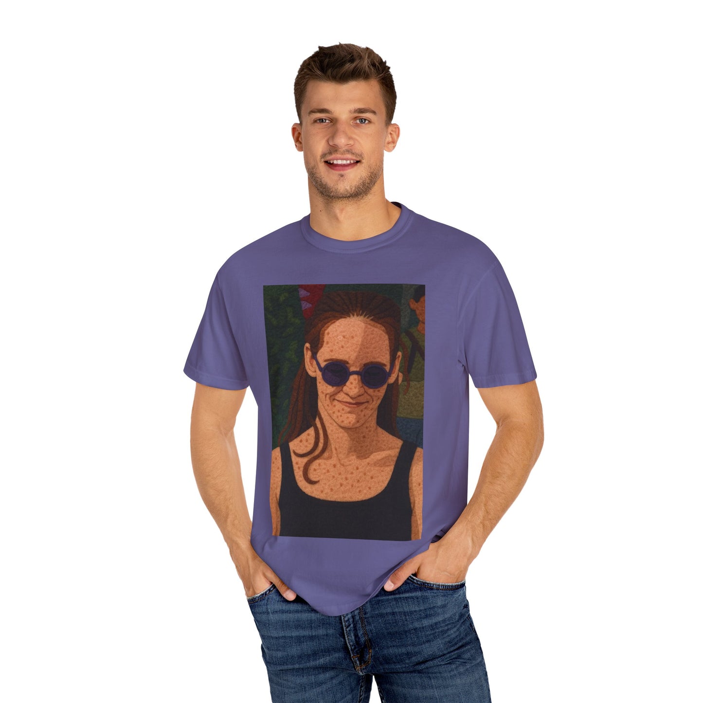 Unisex Garment-Dyed T-Shirt with Artistic Sunwear Design