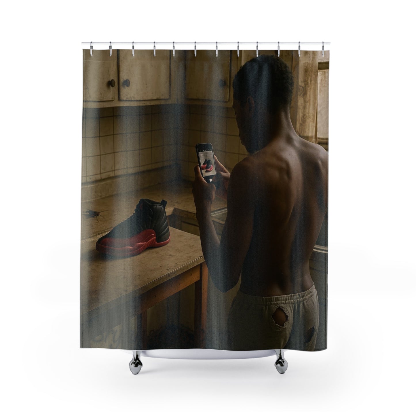 Urban Vibe Shower Curtain, Modern Home Decor, Street Style Bathroom Decor, Unique Gift for Sneaker Lovers, Trendy Bathroom Accessories