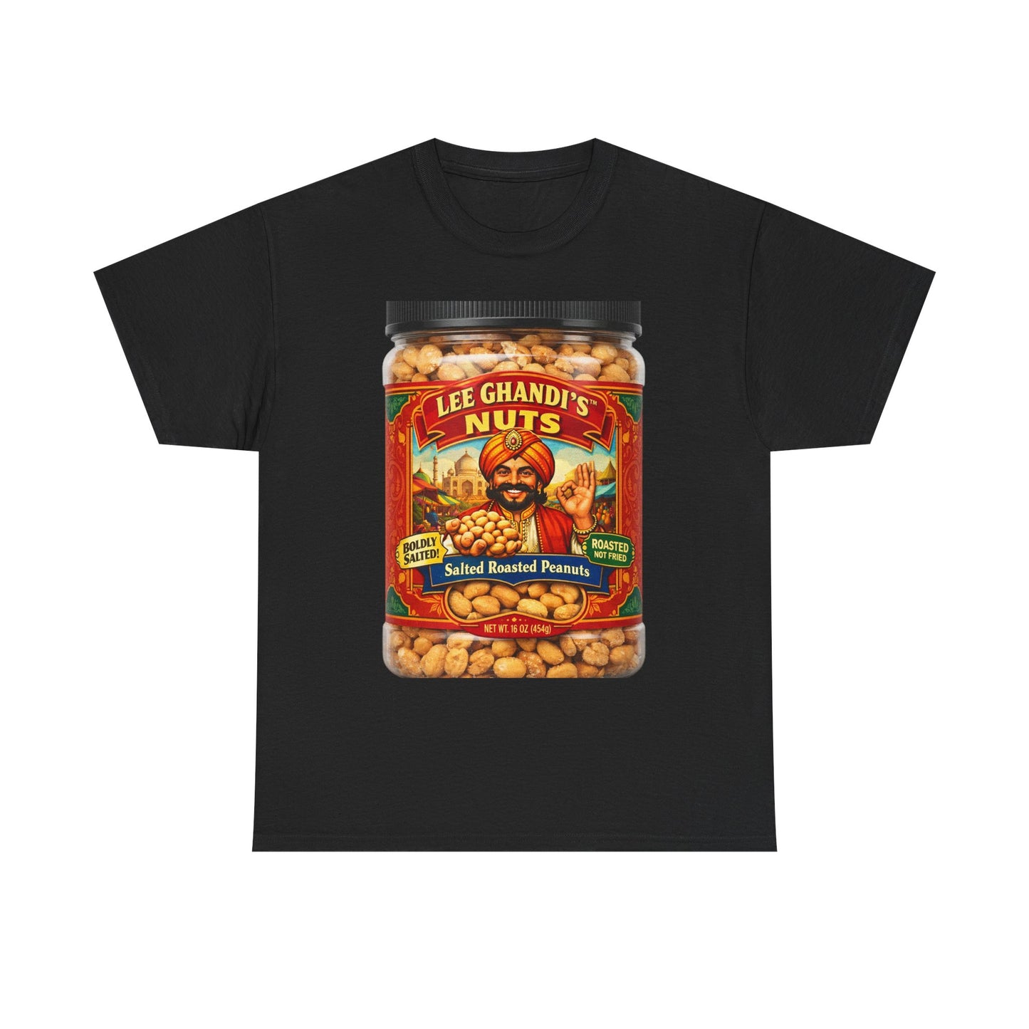 Peanut Jar Graphic Tee — "Lee Ghandi's Nuts" Retro Snack Label T-Shirt