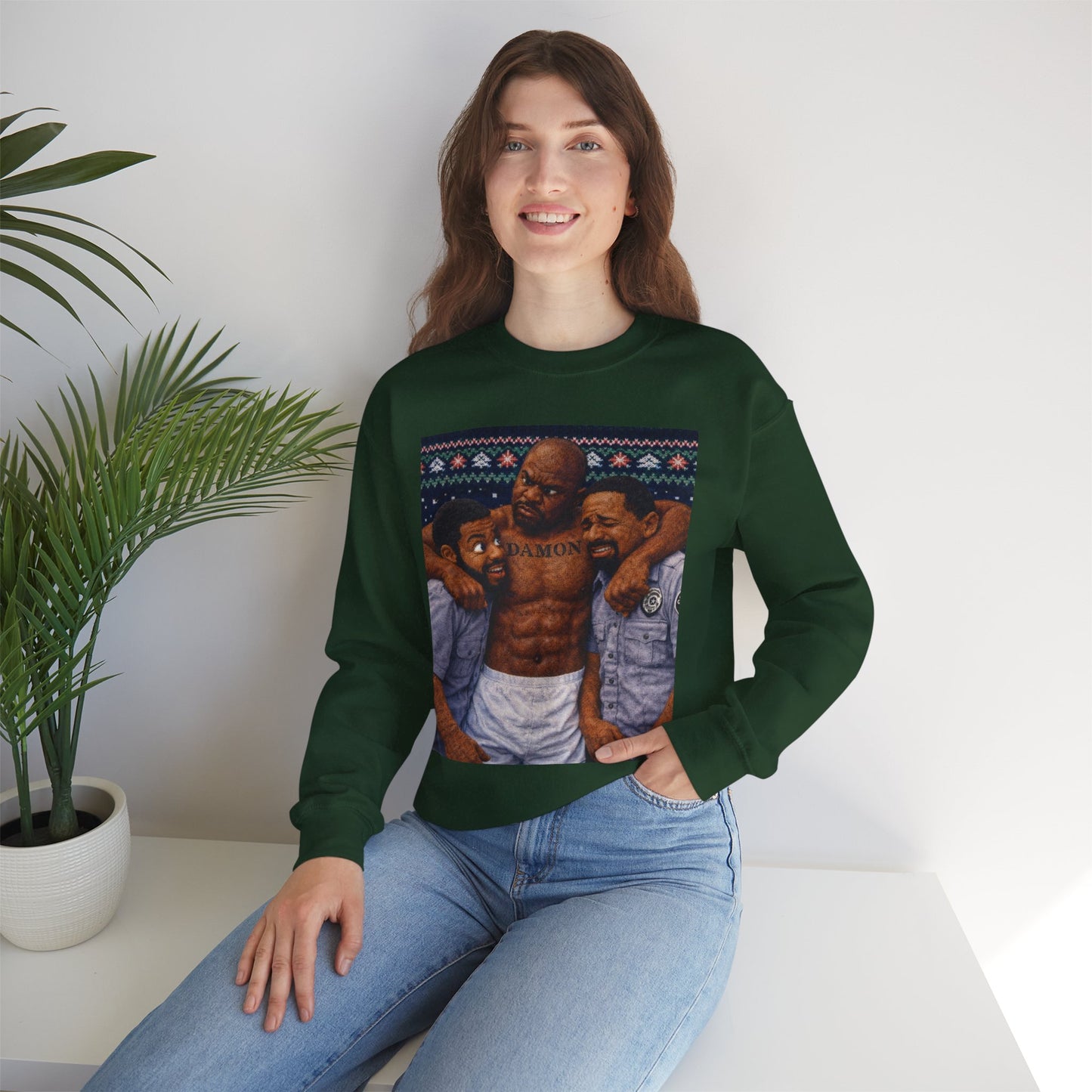 Graphic Sweatshirt — Festive Musclemen Crewneck Holiday Sweatshirt