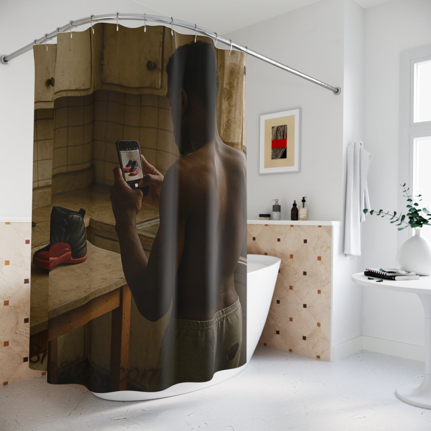 Urban Vibe Shower Curtain, Modern Home Decor, Street Style Bathroom Decor, Unique Gift for Sneaker Lovers, Trendy Bathroom Accessories