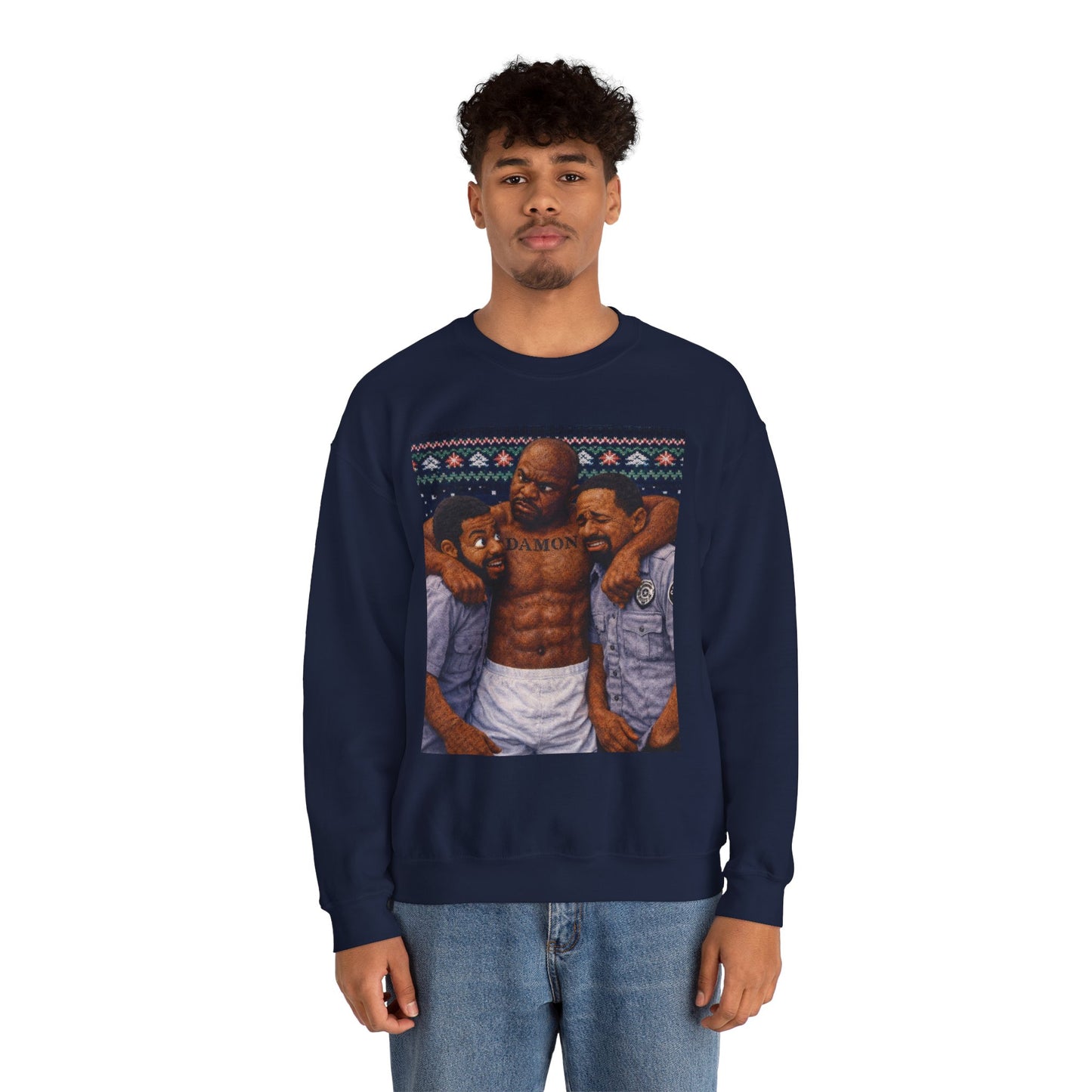 Graphic Sweatshirt — Festive Musclemen Crewneck Holiday Sweatshirt