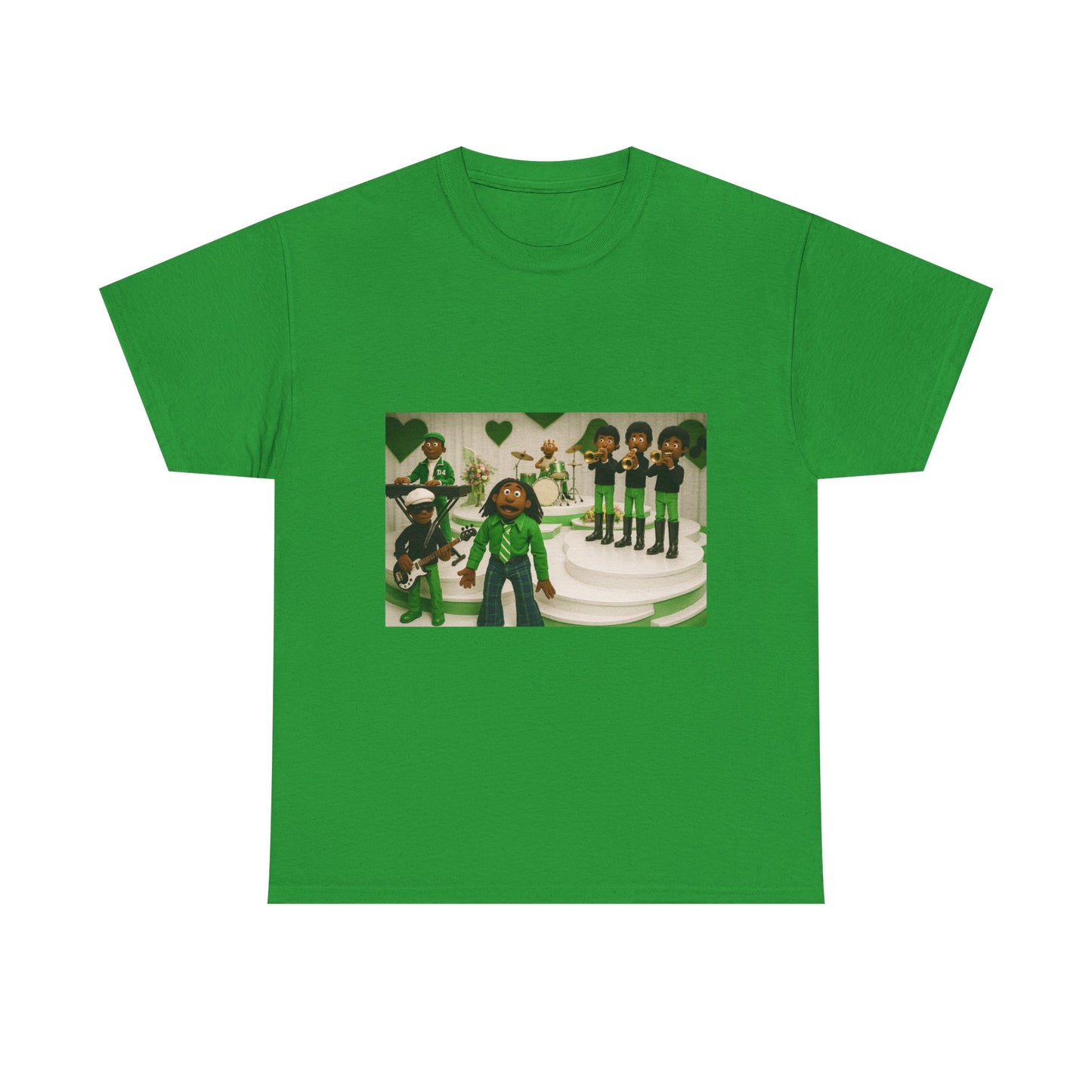 Unisex Heavy Cotton Tee - Green Heart Band Graphic T-Shirt for Music Lovers